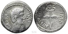 Roman Republican Coins OCTAVIAN and MARK ANTONY. Denarius (40-39). Military mint traveling with Octavian in Gaul. Obv: CAESAR IMP. Bare head of Octavian right. Rev: ANTONIVS IMP. Winged caduceus. Craw