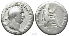 Roman Imperial Coins VITELLIUS (69). Denarius. Rome. Obv: A VITELLIVS GERM IMP AVG TR P. Laureate head right. Rev: PONT MAXIM. Vesta, veiled, seated right on throne, holding patera and sceptre. RIC² 1