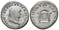 Roman Imperial Coins TITUS (79-81). Denarius. Rome. Obv: IMP TITVS CAES VESPASIAN AVG P M. Laureate head right. Rev: TR P IX IMP XV COS VIII P P. Draped semicircular pulvinar. RIC 122. Condition: Near