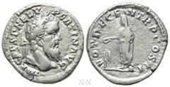 Roman Imperial Coins PERTINAX (193). Denarius. Rome. Obv: IMP CAES P HELV PERTIN AVG. Laureate head right. Rev: VOT DECEN TR P COS II. Pertinax standing left, sacrificing out of patera over lighted al