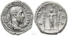 Roman Imperial Coins MAXIMINUS THRAX (235-238). Denarius. Rome. Obv: IMP MAXIMINVS PIVS AVG. Laureate, draped and cuirassed bust right. Rev: P M TR P P P. Maximinus standing left, raising hand and hol