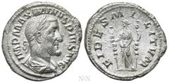 Roman Imperial Coins MAXIMINUS THRAX (235-238). Denarius. Rome. Obv: IMP MAXIMINVS PIVS AVG. Laureate, draped and cuirassed bust right. Rev: FIDES MILITVM. Fides standing left, holding signum in each 