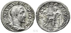 Roman Imperial Coins MAXIMINUS THRAX (235-238). Denarius. Rome. Obv: IMP MAXIMINVS PIVS AVG. Laureate, draped and cuirassed bust right. Rev: SALVS AVGVSTI. Salus seated left on throne, feeding serpent