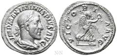 Roman Imperial Coins MAXIMINUS THRAX (235-238). Denarius. Rome. Obv: IMP MAXIMINVS PIVS AVG. Laureate, draped and cuirassed bust right. Rev: VICTORIA AVG. Victory advancing right, holding palm branch 