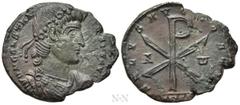 Roman Imperial Coins CONSTANTIUS II (337-361). Ae. Treveri. Obv: D N CONSTANTIVS P F AVG. Rosette-diademed, draped and cuirassed bust right. Rev: SALVS AVG NOSTRI / TRS (star). Large Christogram; A - 