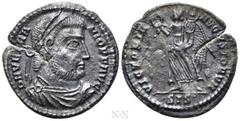 Roman Imperial Coins VETRANIO (350). Siliqua. Siscia. Obv: D N VETRANIO P F AVG. Laureate, draped and cuirassed bust right. Rev: VICTORIA AVGVSTORVM / SIS. Victory advancing left, holding wreath and t