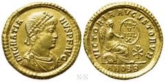 Roman Imperial Coins GRATIAN (367-383). GOLD Solidus. Antioch. Obv: D N GRATIANVS P F AVG. Pearl-diademed, draped and cuirassed bust right. Rev: VICTORIA AVGVSTORVM / ANOBB. Victory seated right on cu