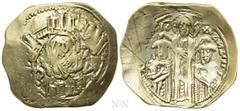 Byzantine Coins ANDRONICUS II with ANDRONICUS III (1282-1328). GOLD Hyperpyron. Constantinople. Obv: Bust of the Virgin orans within city walls with four groups of towers; sigla: lis | A. Rev: Christ 