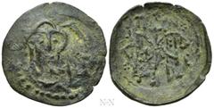 Medieval Coins BULGARIA. Second Empire. Ivan Aleksandar (1331-1371). Trachy. Turnovo. Obv: Two monograms. Rev: Ivan Alexander and Theodora standing facing, holding long staff with cross; each holds a 