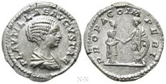 Roman Imperial Coins PLAUTILLA (Augusta, 202-205). Denarius. Rome. Obv: PLAVTILLAE AVGVSTAE. Draped bust right. Rev: PROPAGO IMPERI. Plautilla standing right, clasping hands with Caracalla standing le