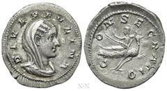 Roman Imperial Coins DIVA PAULINA (Died before 235). Denarius. Rome. Struck under Maximinus Thrax. Obv: DIVA PAVLINA. Veiled and draped bust right. Rev: CONSECRATIO. Diva Paulina, raising hand and hol