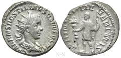 Roman Imperial Coins HOSTILIAN (Caesar, 250-251). Antoninianus. Rome. Obv: C VALENS HOSTIL MES QVINTVS N C. Radiate and draped bust right. Rev: PRINCIPI IVVENTVTIS. Emperor standing facing, head left,