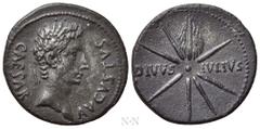 Roman Imperial Coins AUGUSTUS (27 BC-14 AD). Denarius. Uncertain Spanish mint, possibly Colonia Patricia. Obv: CAESAR AVGVSTVS. Head right, wearing oak wreath. Rev: DIVVS - IVLIVS. Comet, with eight r