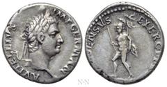 Roman Imperial Coins VITELLIUS (69). Denarius. Lugdunum. Obv: A VITELLIVS IMP GERMAN. Laureate head right, with globe at point of bust. Rev: CONSENSVS EXERCITVVM. Mars advancing left, holding spear an