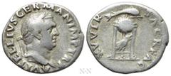 Roman Imperial Coins VITELLIUS (69). Denarius. Rome. Obv: A VITELLIVS GERMAN IMP TR P. Laureate head right. Rev: XV VIR SACR FAC. Tripod surmounted by dolphin right; below, raven standing right. RIC² 