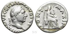 Roman Imperial Coins VITELLIUS (69). Denarius. Rome. Obv: A VITELLIVS GERM IMP AVG TR P. Laureate head right. Rev: PONT MAXIM. Vesta, veiled, seated right on throne, holding patera and sceptre. RIC² 1