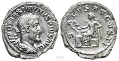 Roman Imperial Coins MAXIMINUS THRAX (235-238). Denarius. Rome. Obv: IMP MAXIMINVS PIVS AVG. Laureate, draped and cuirassed bust right. Rev: SALVS AVGVSTI. Salus seated left on throne, feeding serpent