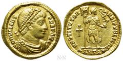 Roman Imperial Coins VALENS (364-378). GOLD Solidus. Antioch. Obv: D N VALENS PER F AVG. Pearl-diademed, draped and cuirassed bust right. Rev: RESTITVTOR REIPVBLICAE / (star) ANTA (star). Valentinian 