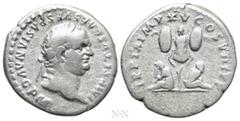 Roman Imperial Coins TITUS (79-81). Denarius. Rome. Obv: IMP TITVS CAES VESPASIAN AVG P M. Laureate head right. Rev: TR P IX IMP XV COS VIII P P. Trophy; mourning female to left, bound captive to righ