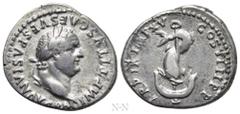 Roman Imperial Coins TITUS (79-81). Denarius. Rome. Obv: IMP TITVS CAES VESPASIAN AVG P M. Laureate head right. Rev: TR P IX IMP XV COS VIII P P. Dolphin coiled around anchor. RIC² 112. Condition: Ver