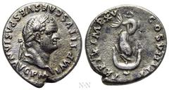 Roman Imperial Coins TITUS (79-81). Denarius. Rome. Obv: IMP TITVS CAES VESPASIAN AVG P M. Laureate head right. Rev: TR P IX IMP XV COS VIII P P. Dolphin coiled around anchor. RIC² 112. Condition: Ver