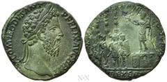 Roman Imperial Coins COMMODUS (177-192). Sestertius. Rome. Obv: M COMMODVS ANT P FELIX AVG BRIT. Laureate head right. Rev: P M TR P XII IMP VII COS V P P S - C / FID EXERCIT. Commodus standing left on