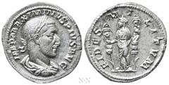 Roman Imperial Coins MAXIMINUS THRAX (235-238). Denarius. Rome. Obv: IMP MAXIMINVS PIVS AVG. Laureate, draped and cuirassed bust right. Rev: FIDES MILITVM. Fides standing left, holding signum in each 