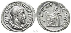 Roman Imperial Coins MAXIMINUS THRAX (235-238). Denarius. Rome. Obv: IMP MAXIMINVS PIVS AVG. Laureate, draped and cuirassed bust right. Rev: SALVS AVGVSTI. Salus seated left on throne, feeding serpent