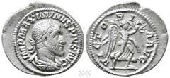 Roman Imperial Coins MAXIMINUS THRAX (235-238). Denarius. Rome. Obv: IMP MAXIMINVS PIVS AVG. Laureate, draped and cuirassed bust right. Rev: VICTORIA AVG. Victory advancing right, holding palm branch 