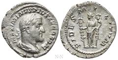 Roman Imperial Coins MAXIMINUS THRAX (235-238). Denarius. Rome. Obv: MAXIMINVS PIVS AVG GERM. Laureate, draped and cuirassed bust right, seen from behind. Rev: FIDES MILITVM. Fides standing left, hold
