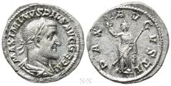 Roman Imperial Coins MAXIMINUS THRAX (235-238). Denarius. Rome. Obv: MAXIMINVS PIVS AVG GERM. Laureate, draped and cuirassed bust right. Rev: PAX AVGVSTI. Pax standing left, holding branch and sceptre