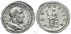 Roman Imperial Coins PUPIENUS (238). Denarius. Rome. Obv: IMP C M CLOD PVPIENVS AVG. Laureate, draped and cuirassed bust right. Rev: PAX PVBLICA. Pax seated left on throne, holding branch and sceptre.