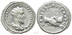 Roman Imperial Coins PUPIENUS (238). Antoninianus. Rome. Obv: IMP CAES PVPIEN MAXIMVS AVG. Radiate, draped and cuirassed bust right. Rev: CARITAS MVTVA AVGG. Clasped hands. RIC 10b. Condition: Very fi