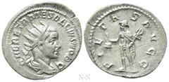 Roman Imperial Coins HERENNIUS ETRUSCUS (Caesar, 249-251). Antoninianus. Rome. Obv: Q HER ETR MES DECIVS NOB C. Radiate and draped bust right. Rev: PIETAS AVGG. Mercury standing left, holding purse an