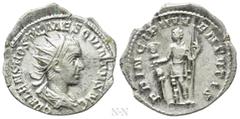 Roman Imperial Coins HOSTILIAN (Caesar, 250-251). Antoninianus. Rome. Obv: C VALENS HOSTIL MES QVINTVS N C. Radiate and draped bust right. Rev: PRINCIPI IVVENTVTIS. Emperor standing facing, head left,