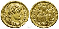 Roman Imperial Coins VALENTINIAN I (364-375). GOLD Solidus. Treveri. Obv: D N VALENTINIANVS P F AVG. Rosette-diademed, draped and cuirassed bust right. Rev: VICTORIA AVGG / TROBS. Valentinian and Vale