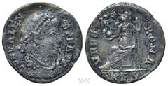 Roman Imperial Coins VALENS (364-378). Siliqua. Treveri. Obv: D N VALENS P F AVG. Diademed, draped and cuirassed bust right. Rev: VRBS ROMA / TRPS. Roma seated left on throne, holding victoriola and s