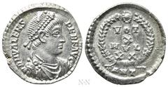 Roman Imperial Coins VALENS (364-378). Siliqua. Antioch. Obv: D N VALENS PER F AVG. Pearl-diademed, draped and cuirassed bust right. Rev: VOT / X / MVL / XX / ANT. Legend in four lines within wreath. 