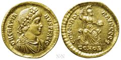 Roman Imperial Coins GRATIAN (367-383). Gold Solidus. Constantinople. Obv: D N GRATIANVS P F AVG. Rosette-diademed, draped and cuirassed bust right. Rev: CONCORDIA AVGGG S / CONOB. Constantinopolis se