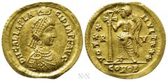 Roman Imperial Coins GALLA PLACIDIA (Augusta, 421-450). GOLD Solidus. Ravenna. Obv: D N GALLA PLACIDIA P F AVG. Diademed and draped bust right, wearing earring and double pearl-necklace, crowned by Ma