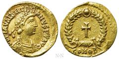 Roman Imperial Coins VALENTINIAN III (425-455). GOLD Tremissis. Rome or Ravenna. Obv: D N PLA VALENTINIANVS P F AVG. Rosette-diademed, draped and cuirassed bust right. Rev: COMOB. Latin cross within w