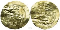 Byzantine Coins JOHN II COMNENUS (1118-1143). GOLD Hyperpyron. Constantinople. Obv: IC - XC. Christ Pantokrator seated facing on throne. Rev: Iω ΔЄCΠOT Tω Π / ΦV PO ΓЄ (NH) T. John standing facing, ho