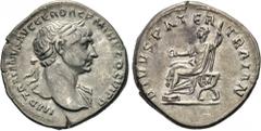 TRAJAN (98-117). Denarius. Rome. Obv: IMP TRAIANVS AVG GER DAC P M TR P COS VI P P. Laureate bust right, slight drapery on left shoulder. Rev: DIVVS PATER TRAIAN. Marcus Ulpius Traianus (Trajan’s fath