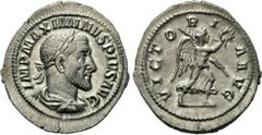 MAXIMINUS THRAX (235-238). Denarius. Rome. Obv: IMP MAXIMINVS PIVS AVG. Draped, cuirassed and laureate bust right. Rev: VICTORIA AVG. Victory advancing right with palm branch and wreath. RIC 16. Condi