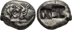 KINGS OF LYDIA. Kroisos (560-546 BC). Siglos (550-546 BC). Sardes. Obv: Confronted foreparts of lion right and bull left. Rev: Two square punches. SNG Kayhan 1026. Condition: Good very fine. Weight: 5