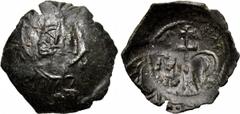 JOHN COMNENUS-DUCAS (1237 - 1242). Trachy. Thessalonica. Obv: Nimbate bust of Christ. Rev: Nimbate busts of John and St. Demetrios en face, holding patriarchal cross. DOC - ; LBC - ; cf. NAC 56/830. C