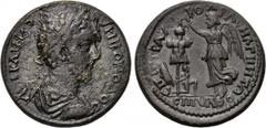 LYDIA. Magnesia ad Sipylum. Commodus (177-192). Ae. Obv: ΑΥΤ ΚΑΙ ΜΑΡ ΑΥΡΗ ΚΟΜΟΔΟΣ. Laureate-headed bust of Commodus right, wearing cuirass and paludamentum. Rev: ΕΠΙ ΣΤΡΑ ΑΙ ΚΟΔΡΑ ΜΑΓΝΗΤΩ ΣΙΠΥΛΟ. To l