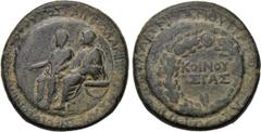 LYDIA. Sardes. Germanicus, with Drusus (Caesar, 15 BC-AD 19). Ae (Restruck circa AD 28/9). Asinius Pollio, proconsul. Obv: ΔPOYΣOΣ KAI ΓEPMANIKOΣ NEIOI ΘEOI ΦIΛAΔEΛΦOI. Drusus and Germanicus seated le
