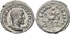MAXIMINUS THRAX (235-238). Denarius. Rome. Obv: IMP MAXIMINVS PIVS AVG. Laureate, draped and cuirassed bust right. Rev: SALVS AVGVSTI. Salus seated left with patera, feeding snake coiled around altar.