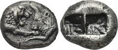 KINGS OF LYDIA. Kroisos (560-546 BC). 1/3 Siglos. Sardes. Obv: Confronted foreparts of bull right and lion left. Rev: Two square punches. Rosen 666. Condition: Very fine. Weight: 3.4 g. Diameter: 13 m